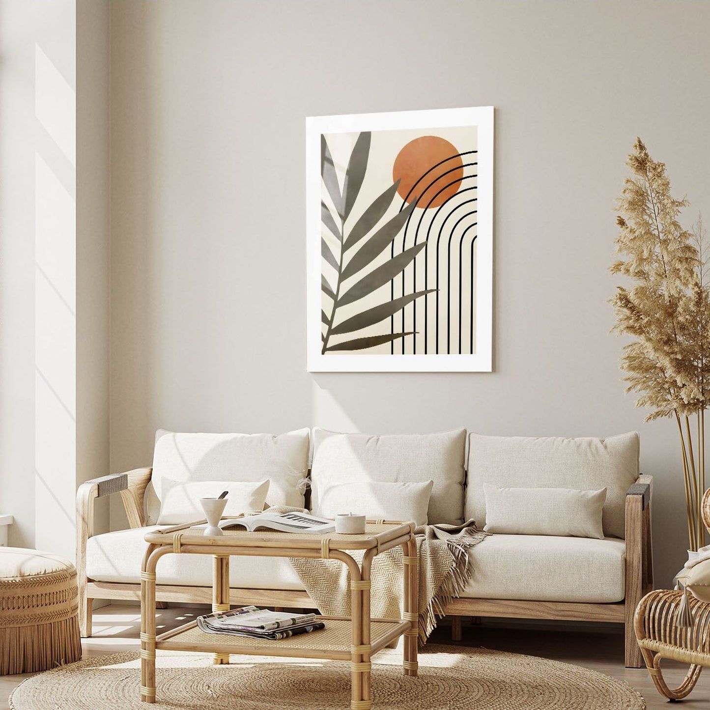 Wes Co Gallery Metal Poster Palm and Sun Geometric Design 16" x 24" Home Goods - Nordic Border or edge to edge Metal Art Print