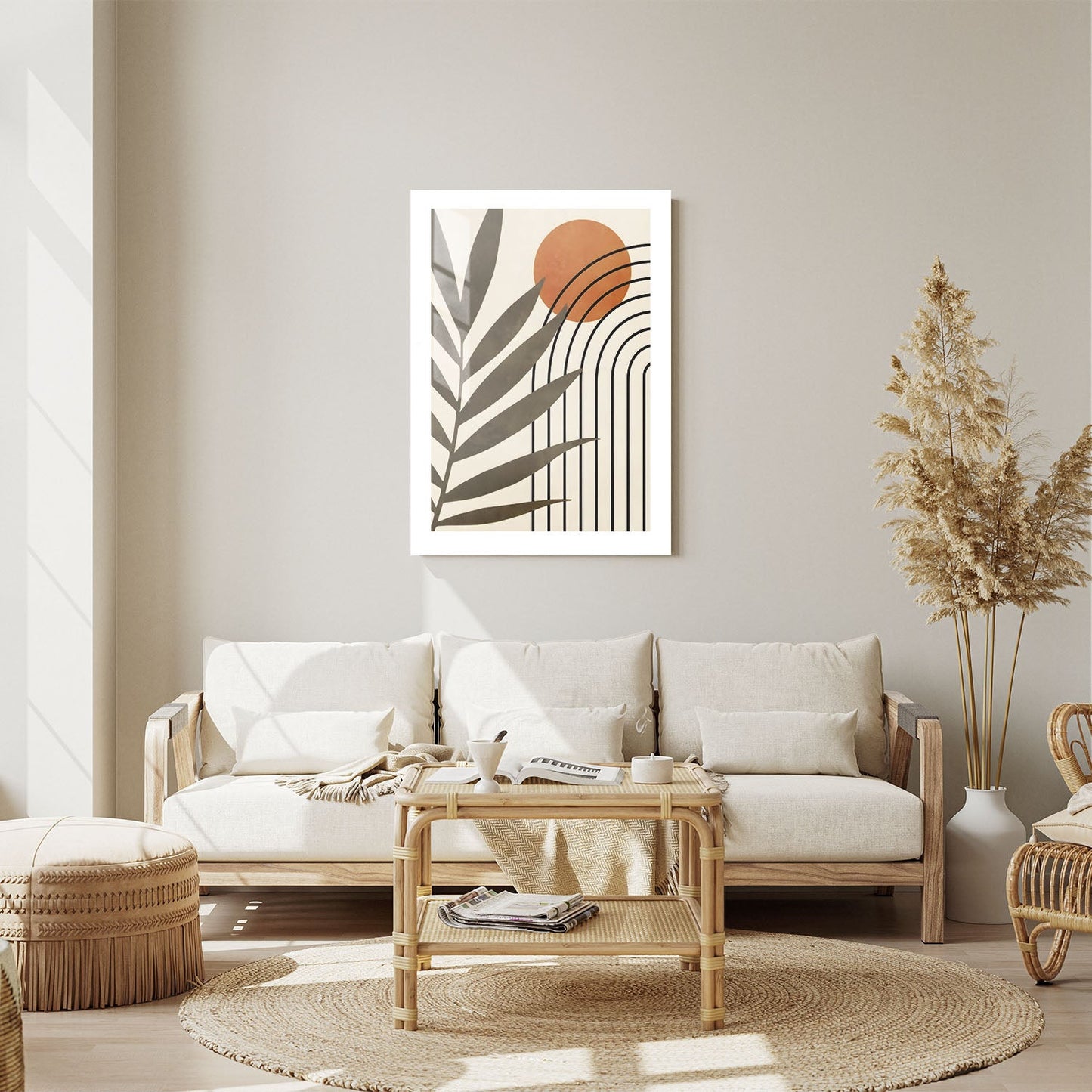 Wes Co Gallery Metal Poster Palm and Sun Geometric Design 24" x 36" Home Goods - Nordic Border or edge to edge Metal Art Print