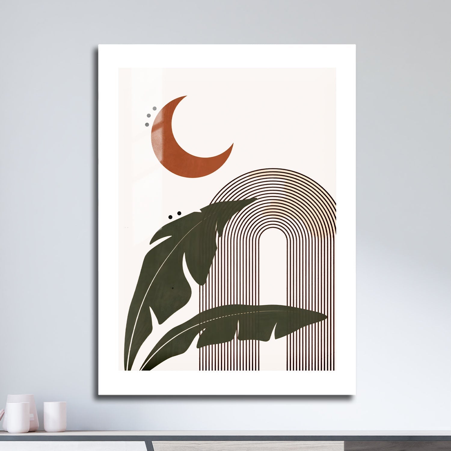 Wes Co Gallery Metal Poster Bohemian Moon and Leaves 16" x 24" Home Goods - Nordic Border or edge to edge Metal Art Print