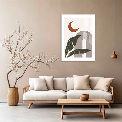 Wes Co Gallery Metal Poster Bohemian Moon and Leaves 16" x 24" Home Goods - Nordic Border or edge to edge Metal Art Print