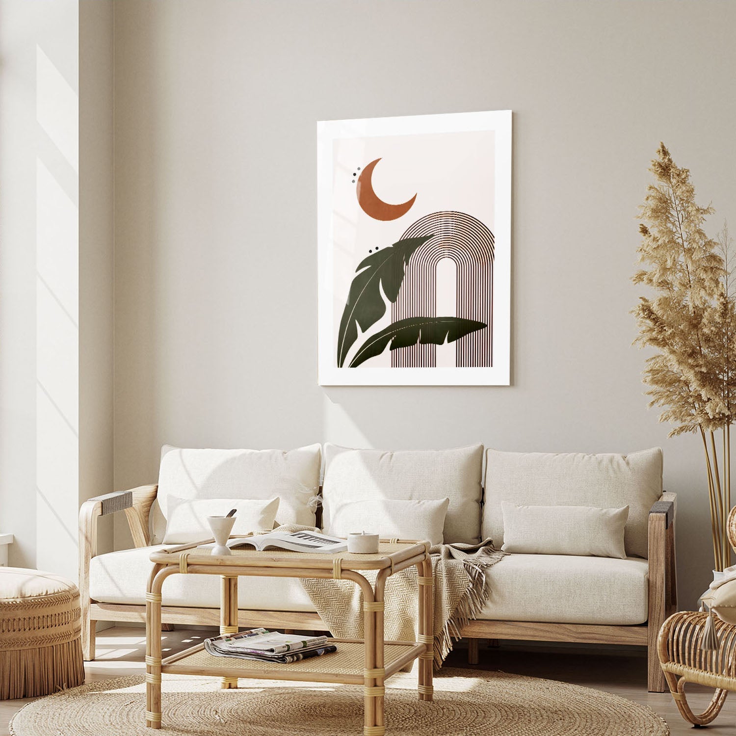 Wes Co Gallery Metal Poster Bohemian Moon and Leaves 16" x 24" Home Goods - Nordic Border or edge to edge Metal Art Print