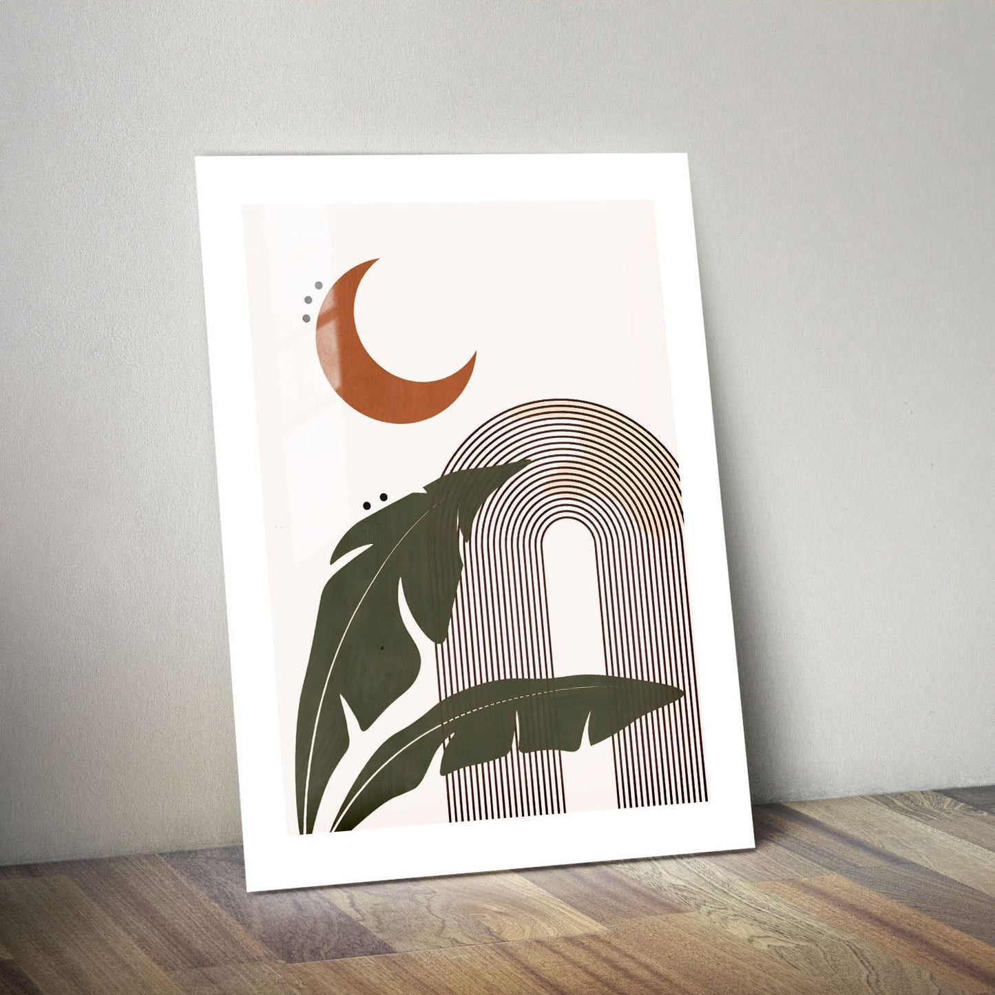 Wes Co Gallery Metal Poster Bohemian Moon and Leaves 24" x 36" Home Goods - Nordic Border or edge to edge Metal Art Print