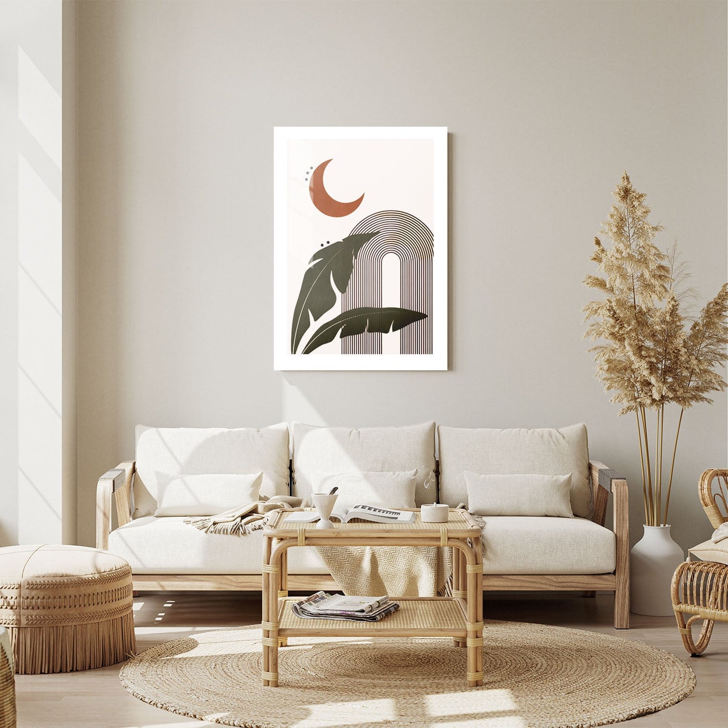 Wes Co Gallery Metal Poster Bohemian Moon and Leaves 24" x 36" Home Goods - Nordic Border or edge to edge Metal Art Print