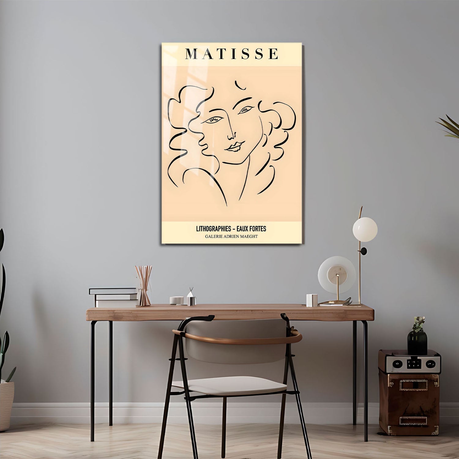 Wes Co Gallery Metal Poster Matisse Elegant Line Portrait 11" x 17" Home Goods - Nordic Border or edge to edge Metal Art Print