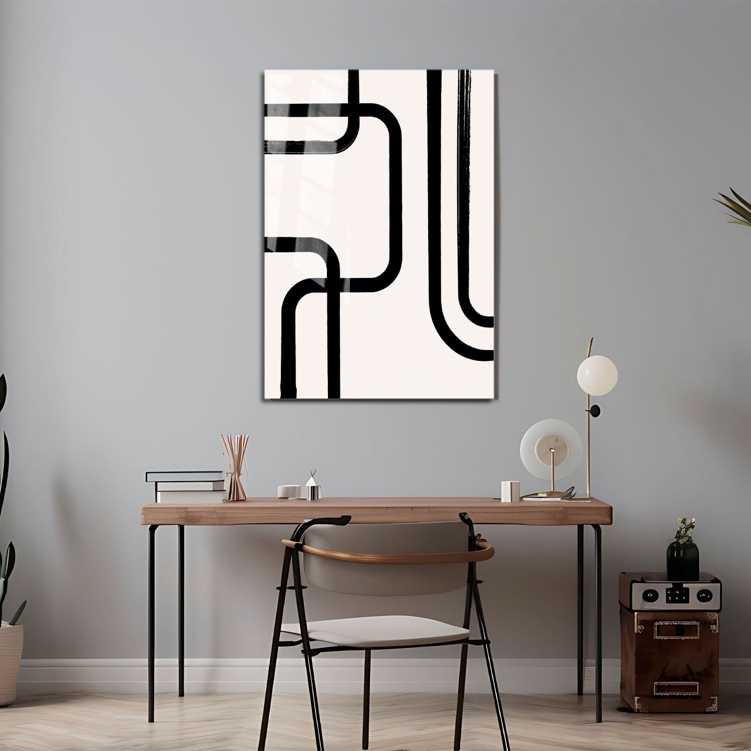 Wes Co Gallery Metal Poster Modern Flow Black Lines 11" x 17" Home Goods - Nordic Border or edge to edge Metal Art Print