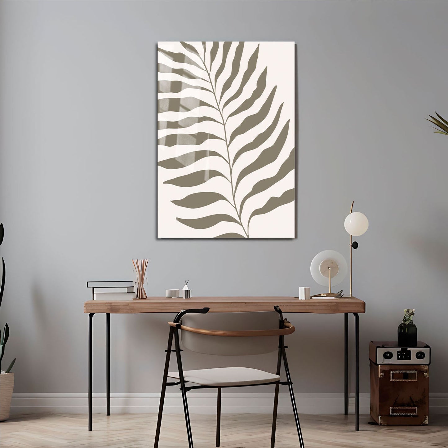 Wes Co Gallery Metal Poster Minimalist Palm Leaf Silhouette 11" x 17" Home Goods - Nordic Border or edge to edge Metal Art Print