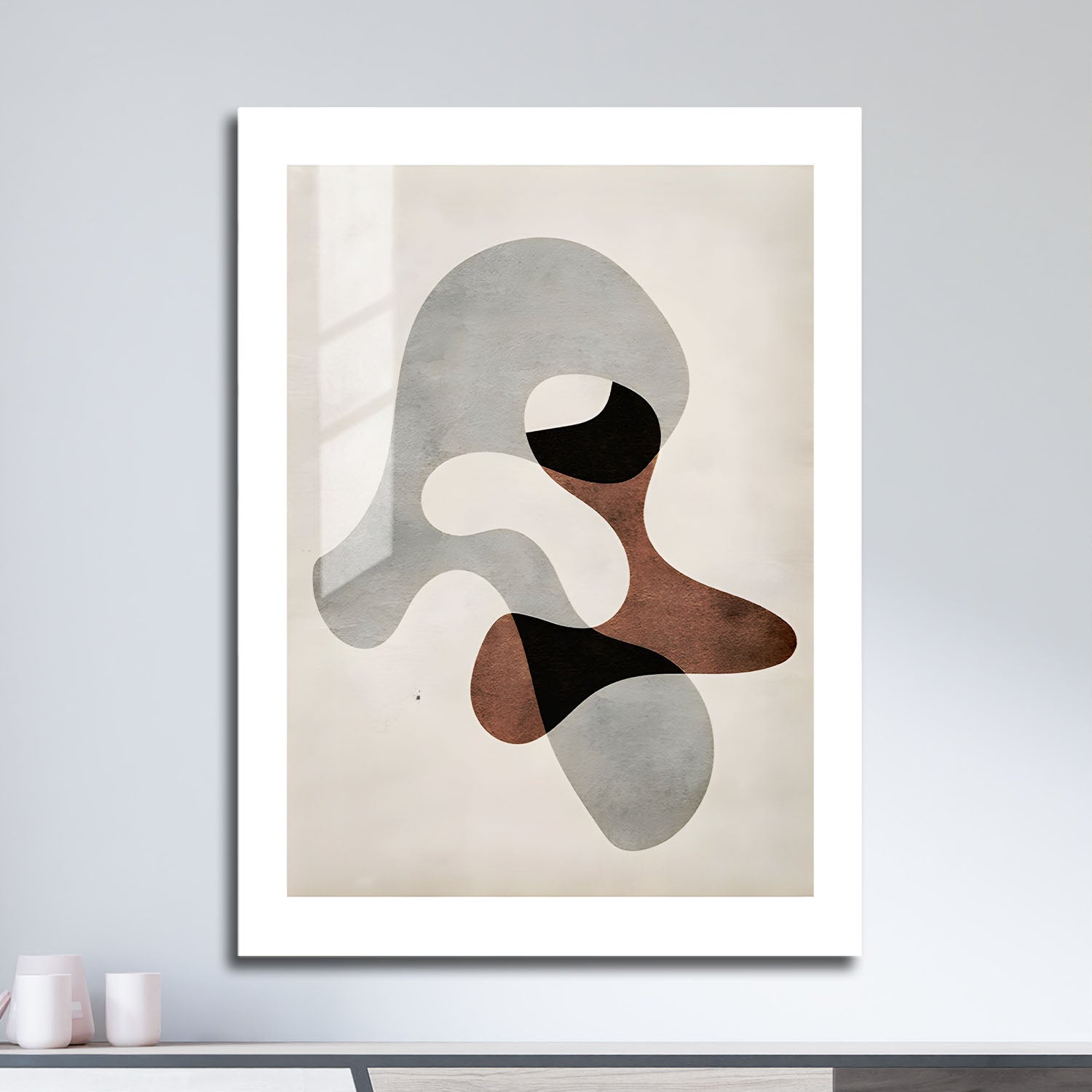 Wes Co Gallery Metal Poster Neutral Tones Organic Shapes 16" x 24" Home Goods - Nordic Border or edge to edge Metal Art Print