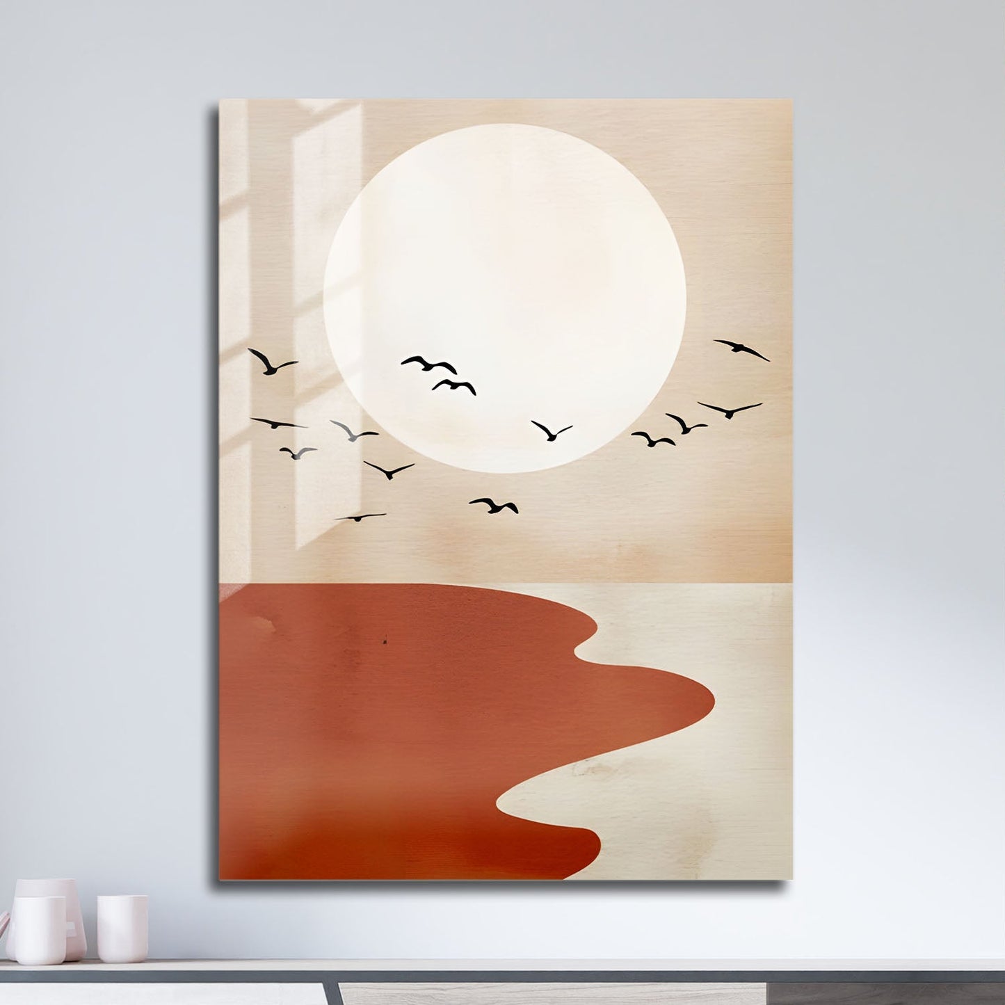 Wes Co Gallery Metal Poster Serene Sunset Bird View 11" x 17" Home Goods - Nordic Border or edge to edge Metal Art Print