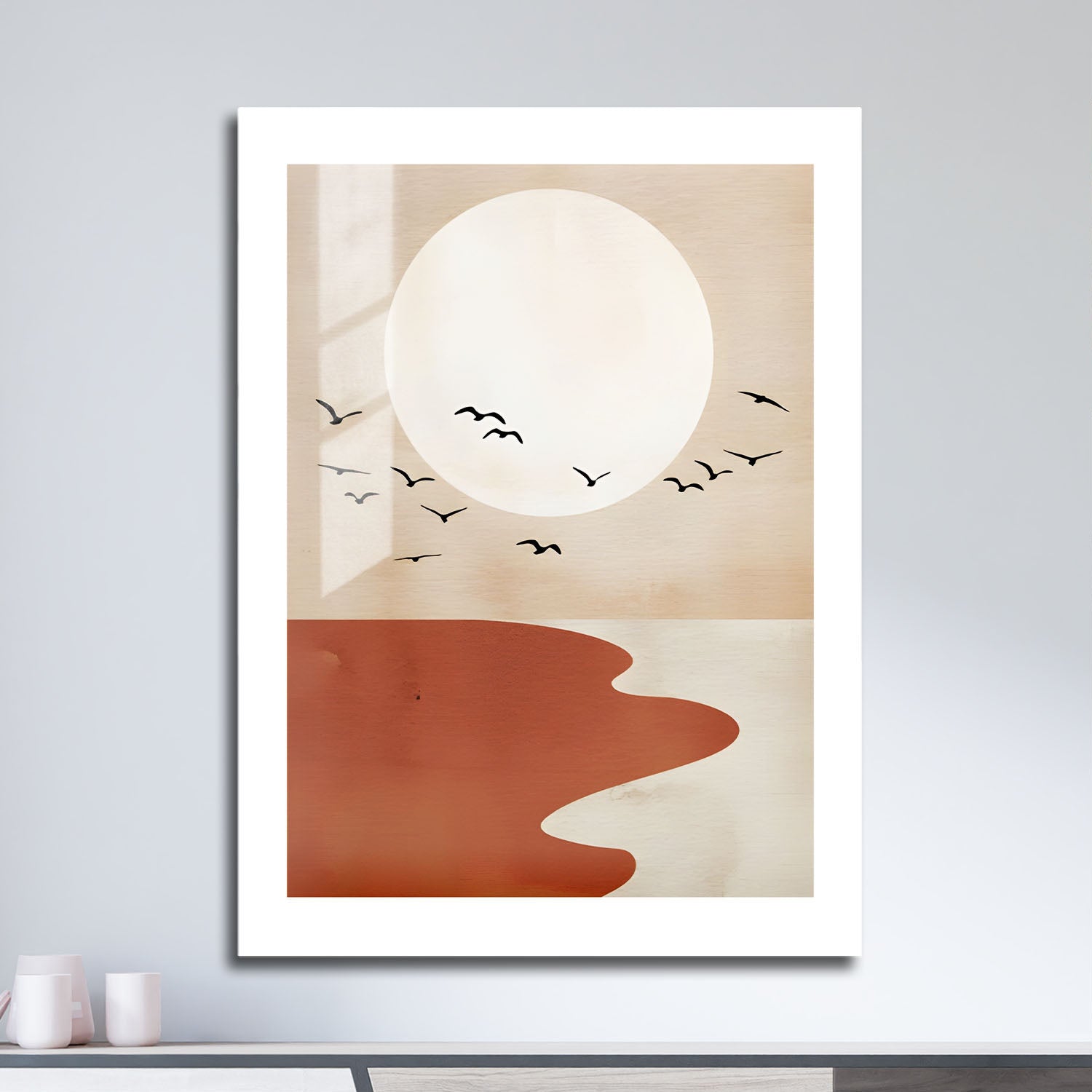 Wes Co Gallery Metal Poster Serene Sunset Bird View 16" x 24" Home Goods - Nordic Border or edge to edge Metal Art Print