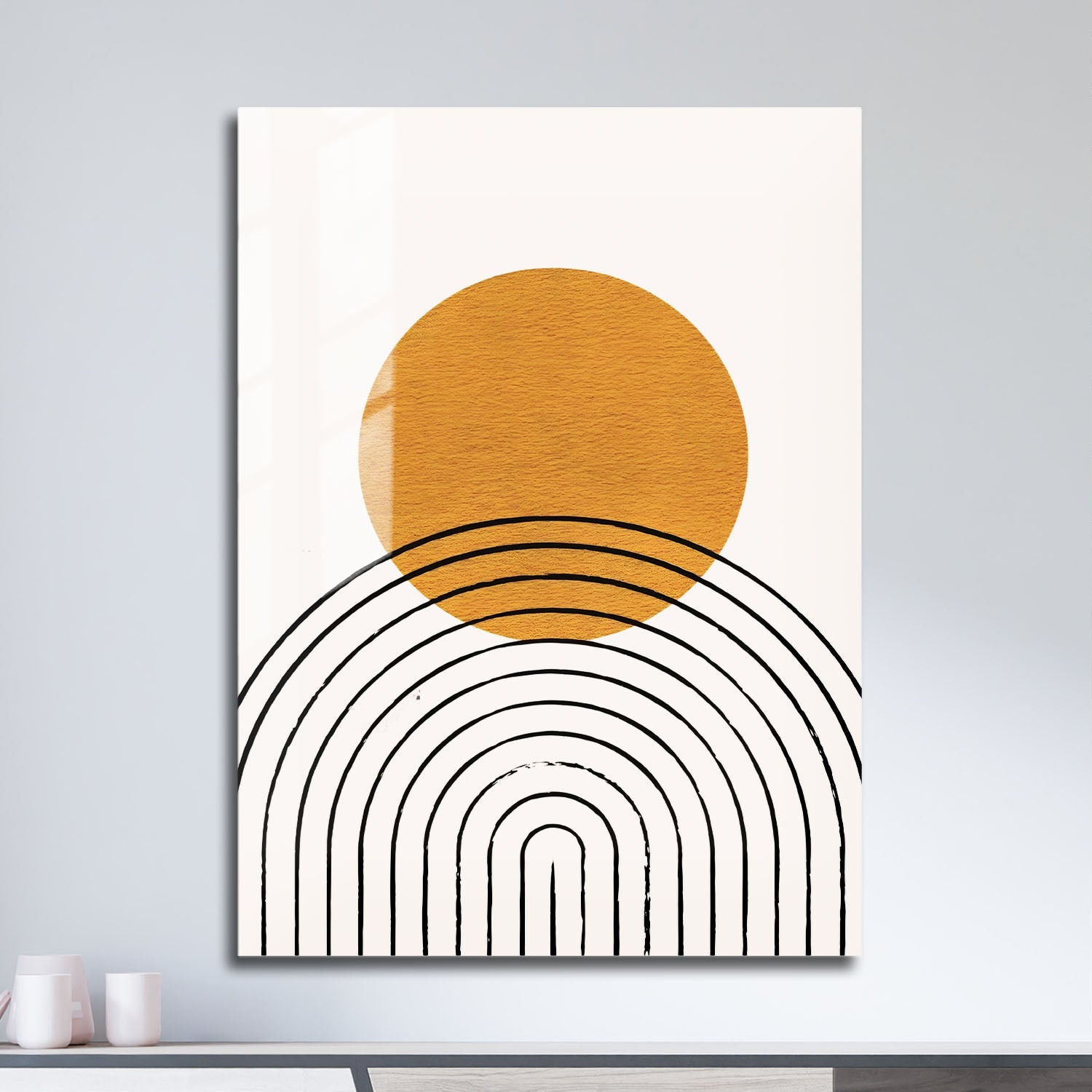 Wes Co Gallery Metal Poster Golden Circle and Arches Abstract 11" x 17" Home Goods - Nordic Border or edge to edge Metal Art Print