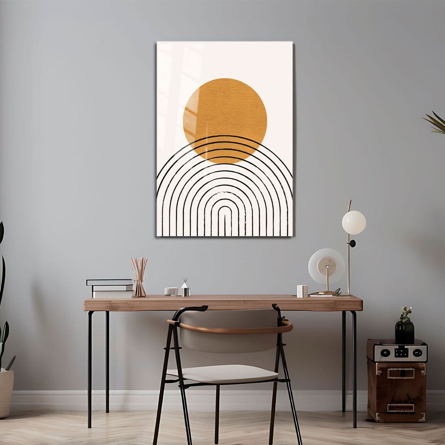 Wes Co Gallery Metal Poster Golden Circle and Arches Abstract 11" x 17" Home Goods - Nordic Border or edge to edge Metal Art Print