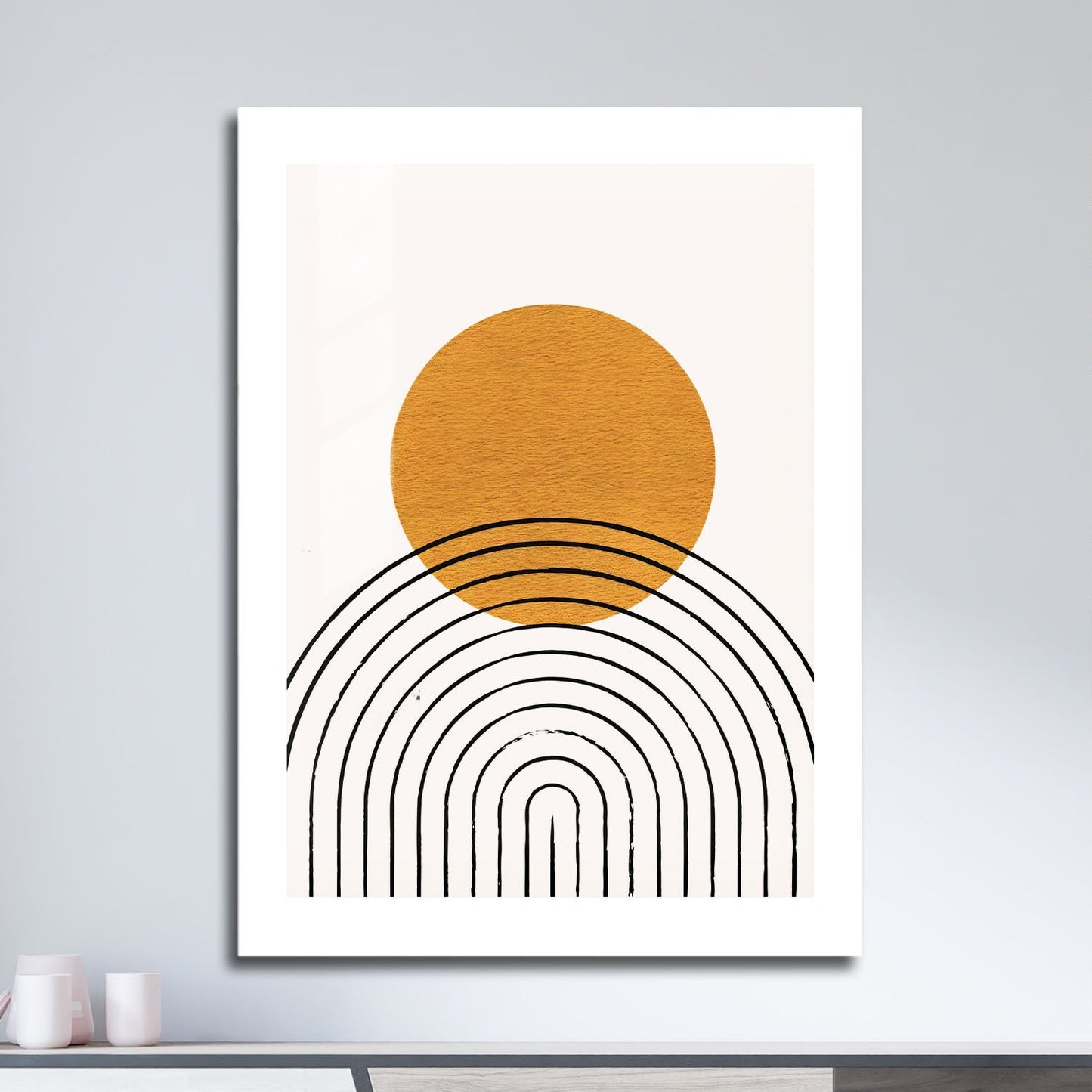 Wes Co Gallery Metal Poster Golden Circle and Arches Abstract 16" x 24" Home Goods - Nordic Border or edge to edge Metal Art Print