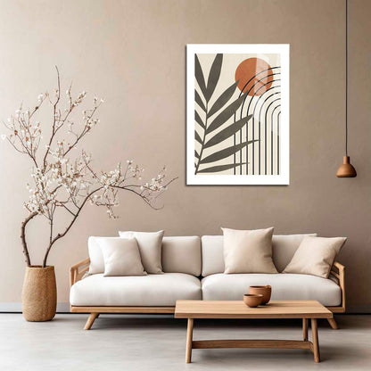 Wes Co Gallery Metal Poster Palm Leaf and Sun Abstract 16" x 24" Home Goods - Nordic Border or edge to edge Metal Art Print