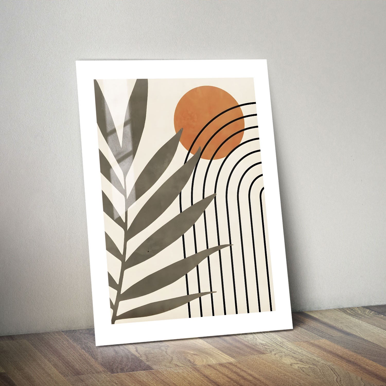 Wes Co Gallery Metal Poster Palm Leaf and Sun Abstract 24" x 36" Home Goods - Nordic Border or edge to edge Metal Art Print