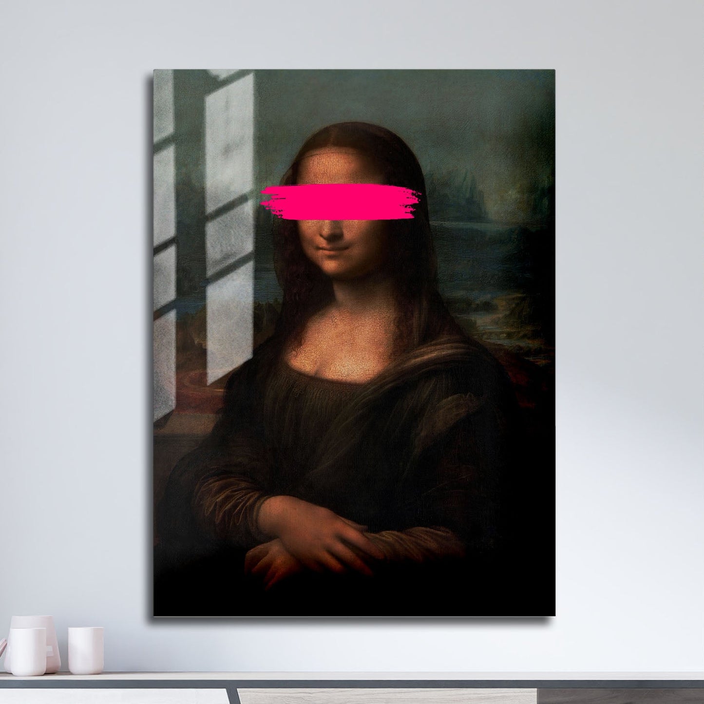 Wes Co Gallery Metal Poster Mona Lisa Pink Brush Stroke 11" x 17" Home Goods - Pop Art Border or edge to edge Metal Art Print