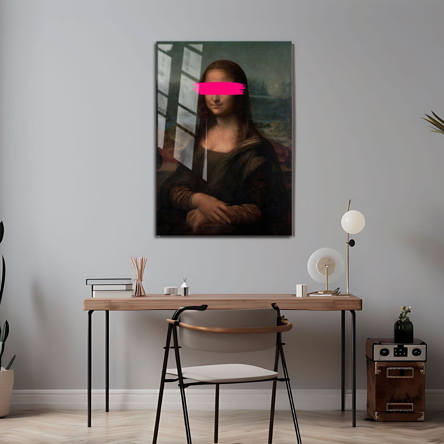 Wes Co Gallery Metal Poster Mona Lisa Pink Brush Stroke 11" x 17" Home Goods - Pop Art Border or edge to edge Metal Art Print