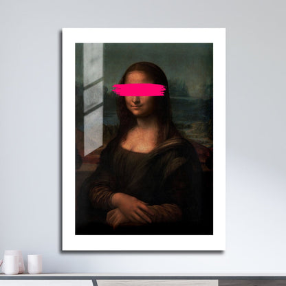 Wes Co Gallery Metal Poster Mona Lisa Pink Brush Stroke 16" x 24" Home Goods - Pop Art Border or edge to edge Metal Art Print