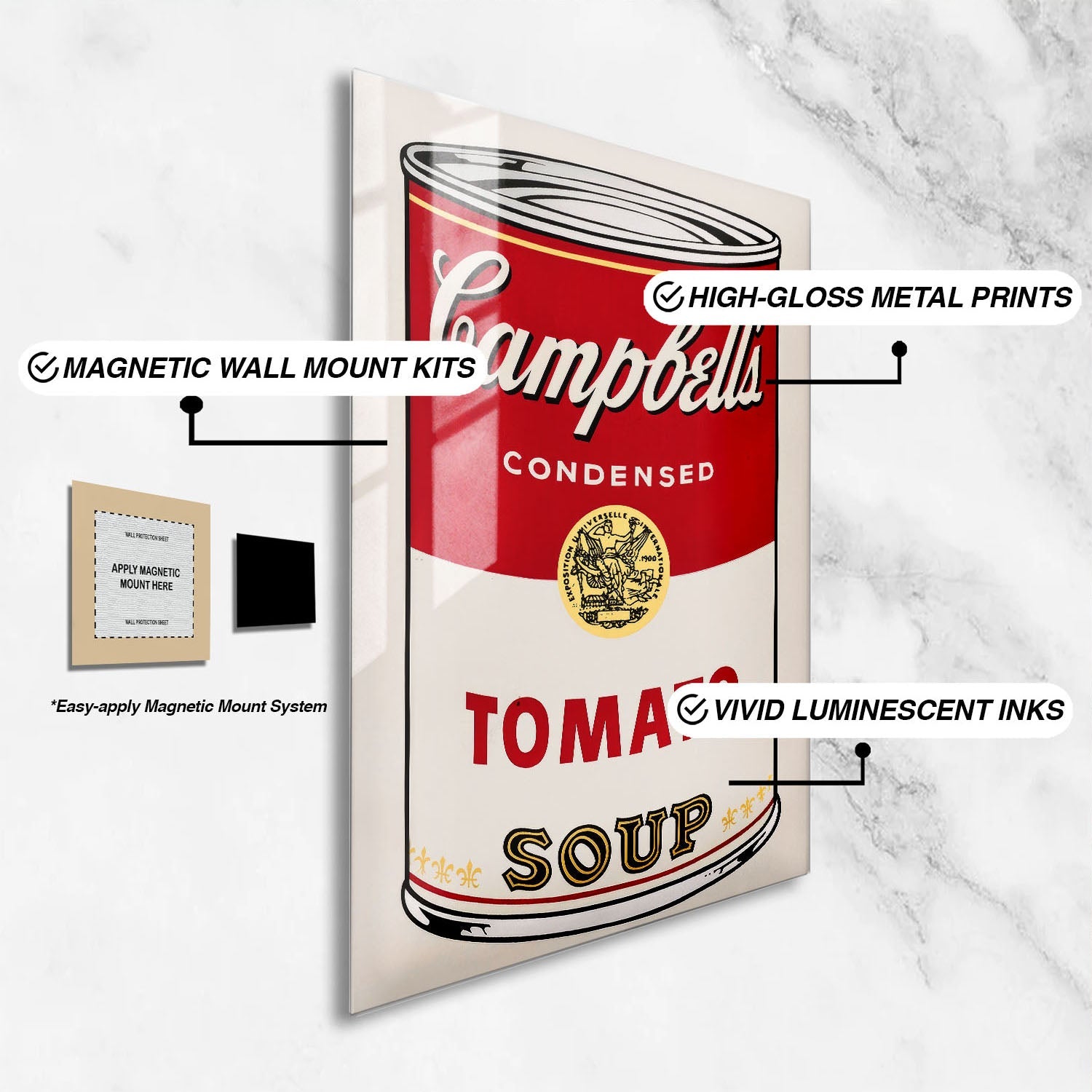 Wes Co Gallery Metal Poster Campbells Iconic Tomato Soup 16" x 24" Home Goods - Pop Art Border or edge to edge Metal Art Print