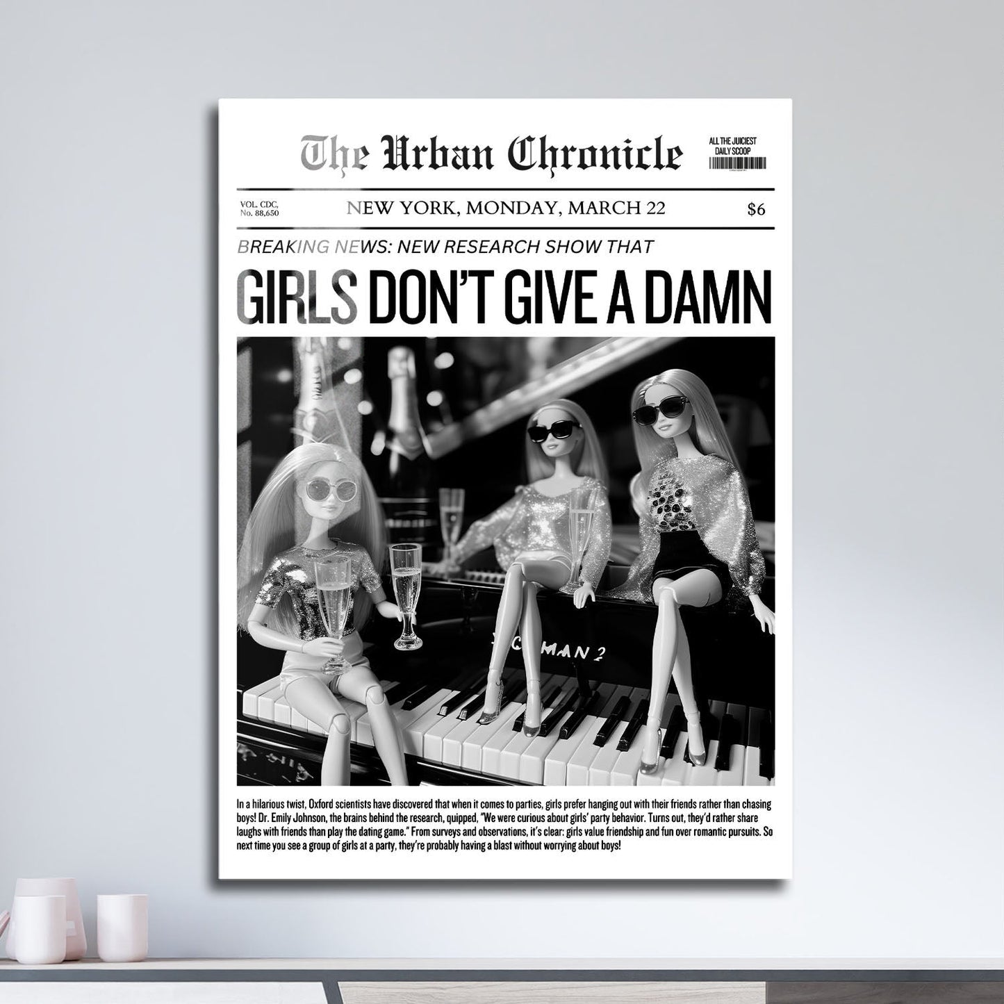 Wes Co Gallery Metal Poster Girls Do Not Give a Damn Headline 11" x 17" Home Goods - Preppy Border or edge to edge Metal Art Print