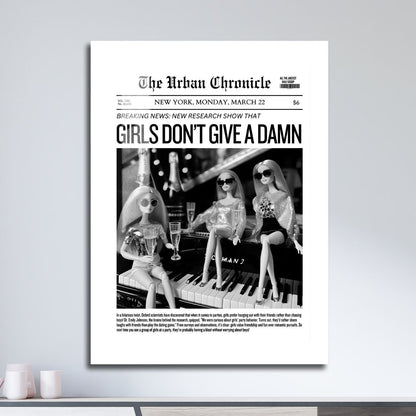 Wes Co Gallery Metal Poster Girls Do Not Give a Damn Headline 16" x 24" Home Goods - Preppy Border or edge to edge Metal Art Print