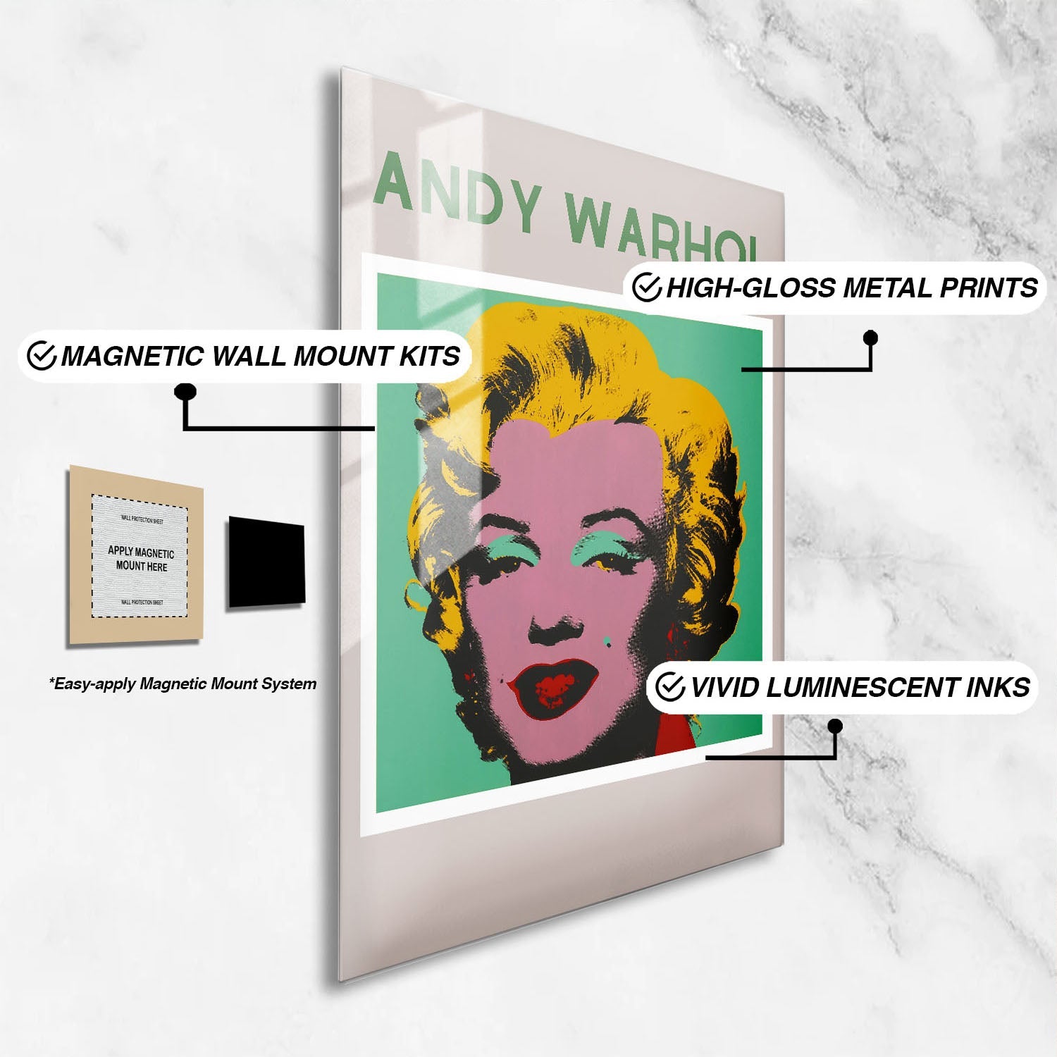 Wes Co Gallery Metal Poster Andy Warhol Marilyn 16" x 24" Home Goods - Preppy Border or edge to edge Metal Art Print