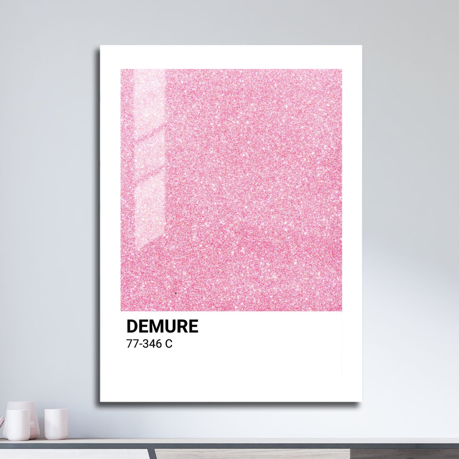 Wes Co Gallery Metal Poster Demure Pink Glitter 16" x 24" Home Goods - Preppy Border or edge to edge Metal Art Print