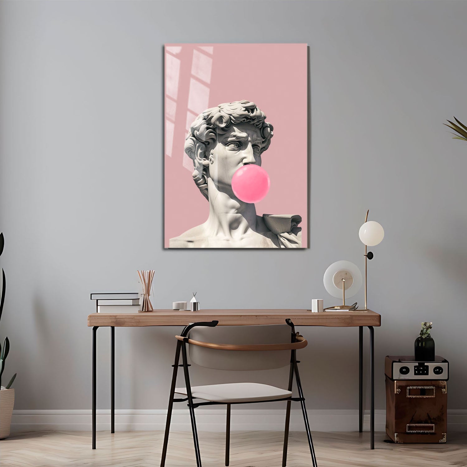 Wes Co Gallery Metal Poster Michelangelo David Bubblegum 11" x 17" Home Goods - Preppy Border or edge to edge Metal Art Print