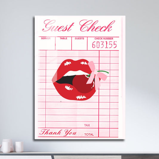 Wes Co Gallery Metal Poster Cherry Lips Guest Check 11" x 17" Home Goods - Preppy Border or edge to edge Metal Art Print