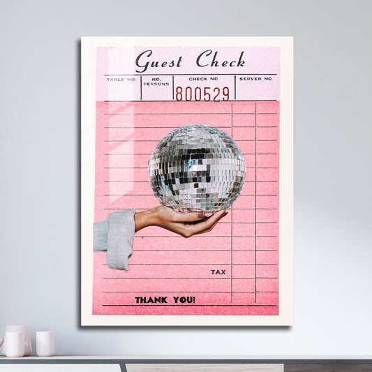 Wes Co Gallery Metal Poster Guest Check Disco Ball Hand 11" x 17" Home Goods - Preppy Border or edge to edge Metal Art Print