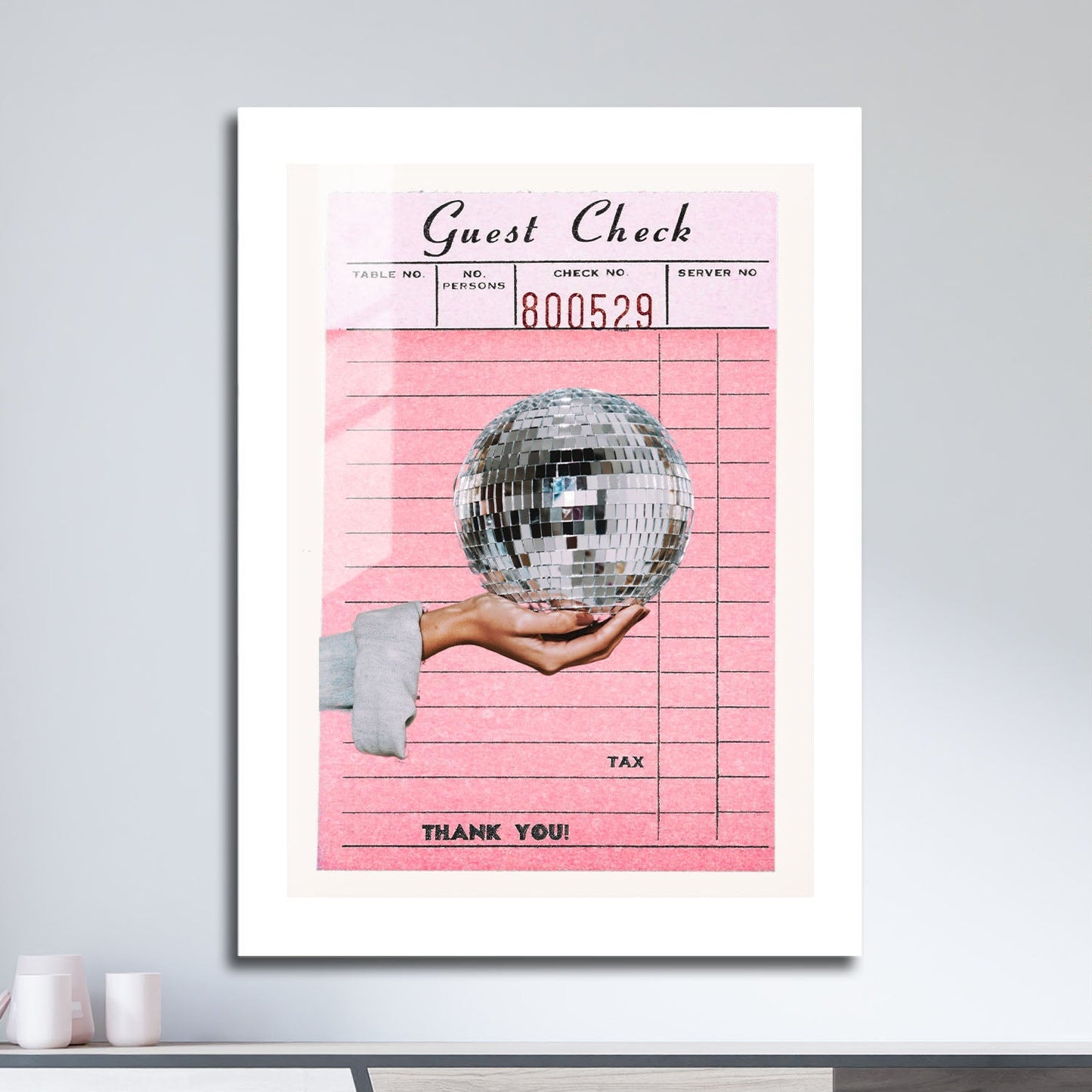 Wes Co Gallery Metal Poster Guest Check Disco Ball Hand 16" x 24" Home Goods - Preppy Border or edge to edge Metal Art Print