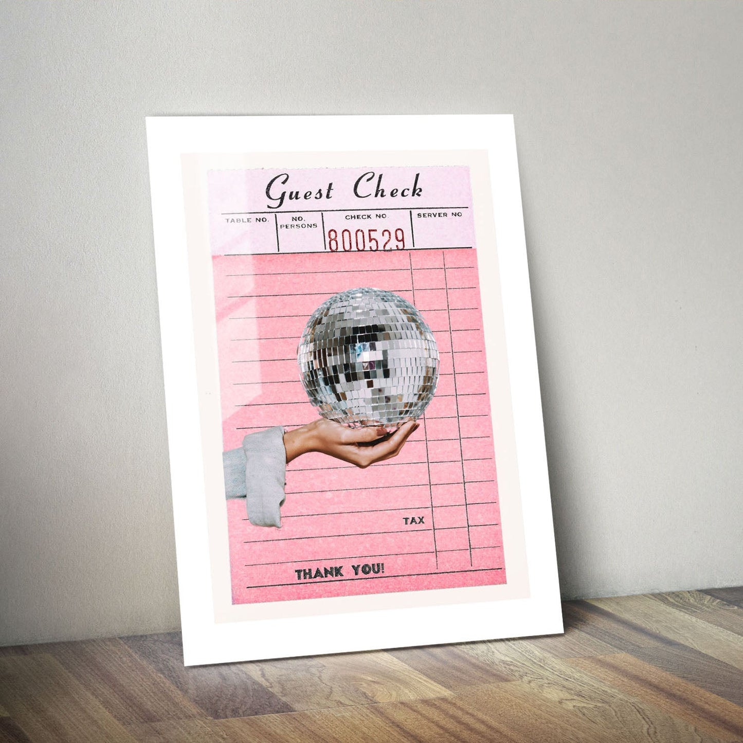 Wes Co Gallery Metal Poster Guest Check Disco Ball Hand 24" x 36" Home Goods - Preppy Border or edge to edge Metal Art Print