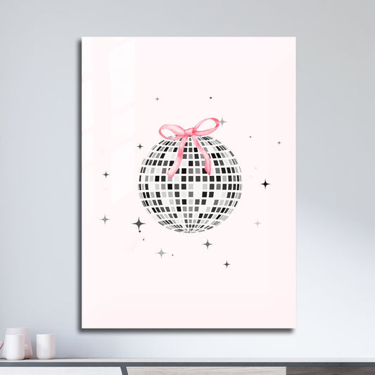 Wes Co Gallery Metal Poster Disco Ball Pink Bow 11" x 17" Home Goods - Preppy Border or edge to edge Metal Art Print