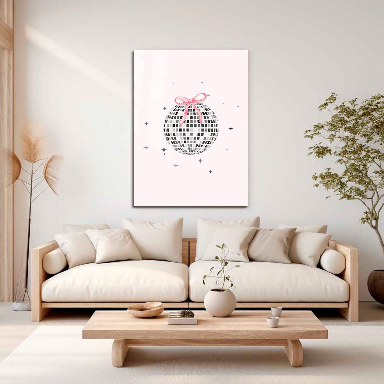 Wes Co Gallery Metal Poster Disco Ball Pink Bow 11" x 17" Home Goods - Preppy Border or edge to edge Metal Art Print