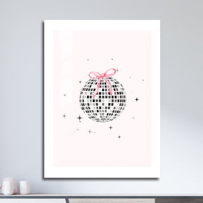 Wes Co Gallery Metal Poster Disco Ball Pink Bow 16" x 24" Home Goods - Preppy Border or edge to edge Metal Art Print