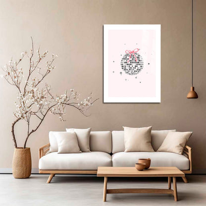 Wes Co Gallery Metal Poster Disco Ball Pink Bow 16" x 24" Home Goods - Preppy Border or edge to edge Metal Art Print