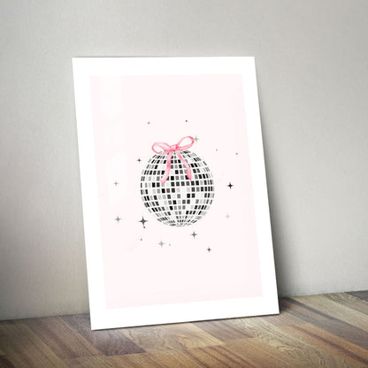 Wes Co Gallery Metal Poster Disco Ball Pink Bow 24" x 36" Home Goods - Preppy Border or edge to edge Metal Art Print