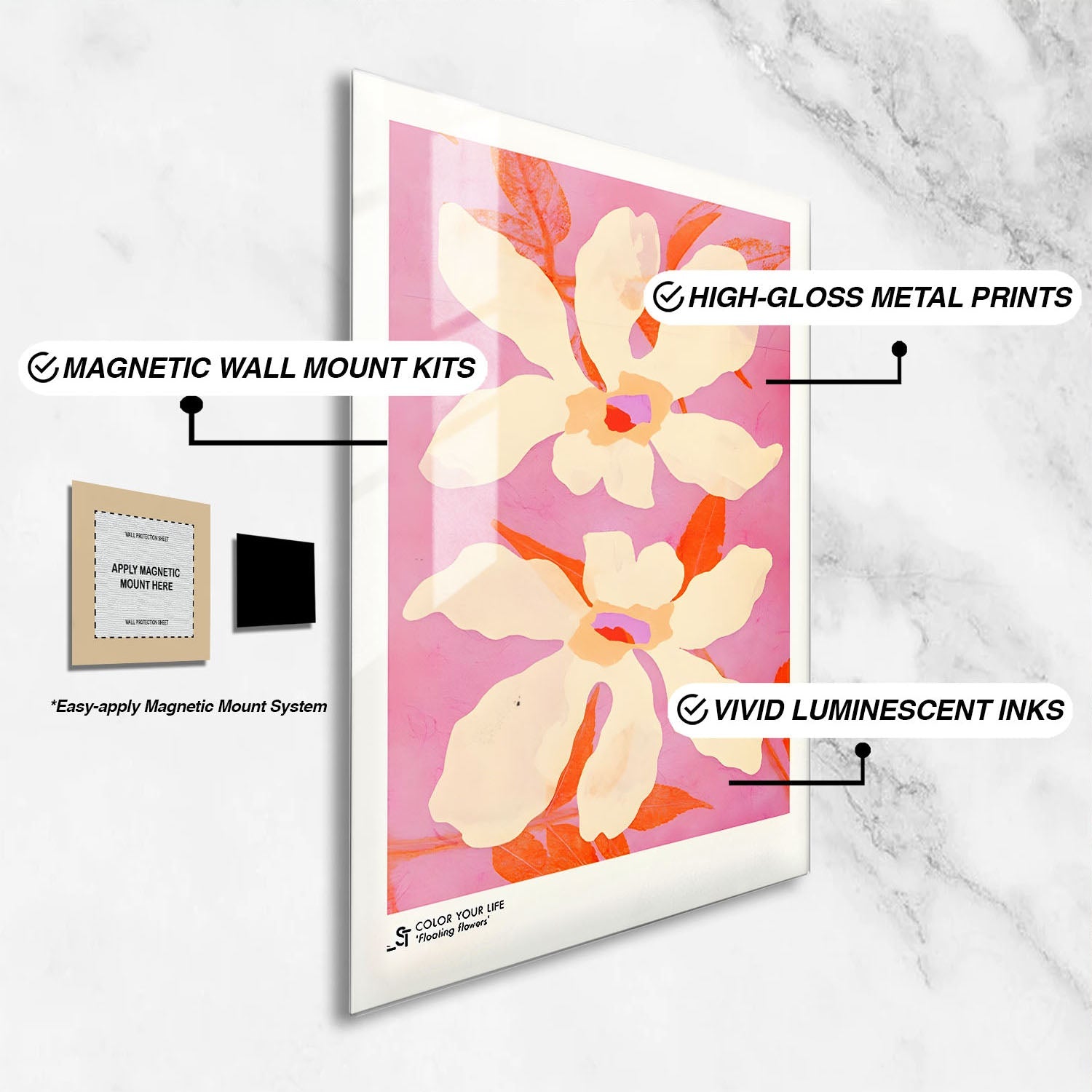 Wes Co Gallery Metal Poster Pink Floral Elegance 16" x 24" Home Goods - Preppy Border or edge to edge Metal Art Print