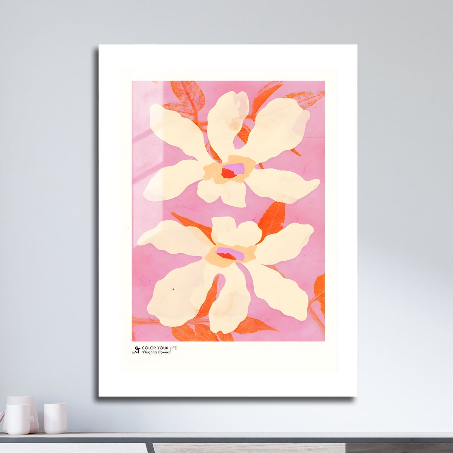 Wes Co Gallery Metal Poster Pink Floral Elegance 16" x 24" Home Goods - Preppy Border or edge to edge Metal Art Print