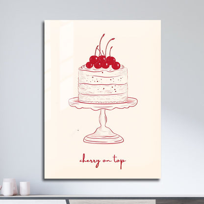 Wes Co Gallery Metal Poster Cherry Cake Illustration 11" x 17" Home Goods - Preppy Border or edge to edge Metal Art Print