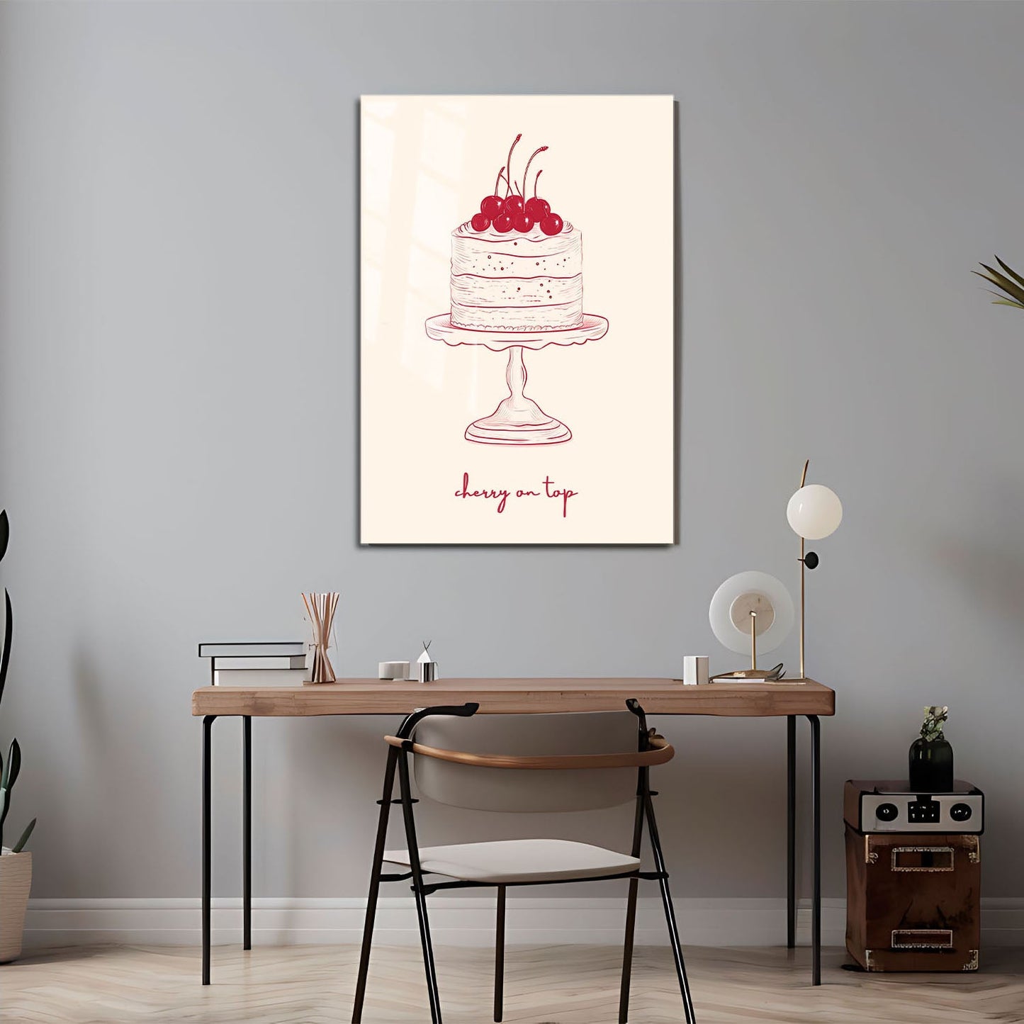 Wes Co Gallery Metal Poster Cherry Cake Illustration 11" x 17" Home Goods - Preppy Border or edge to edge Metal Art Print