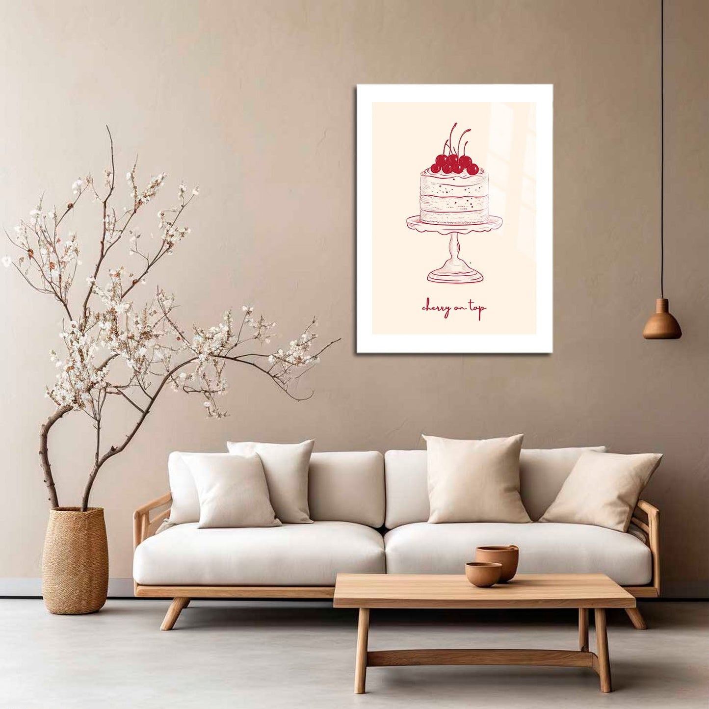 Wes Co Gallery Metal Poster Cherry Cake Illustration 16" x 24" Home Goods - Preppy Border or edge to edge Metal Art Print