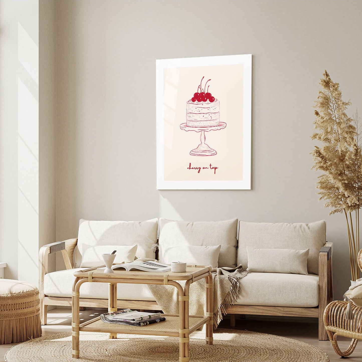 Wes Co Gallery Metal Poster Cherry Cake Illustration 16" x 24" Home Goods - Preppy Border or edge to edge Metal Art Print