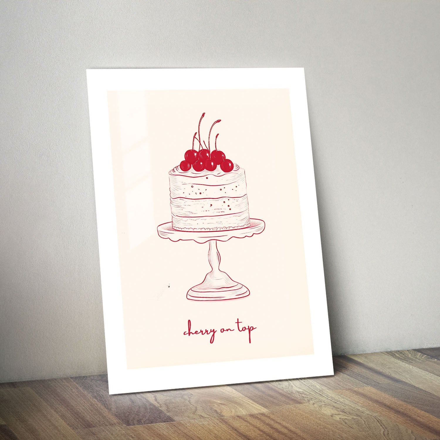 Wes Co Gallery Metal Poster Cherry Cake Illustration 24" x 36" Home Goods - Preppy Border or edge to edge Metal Art Print