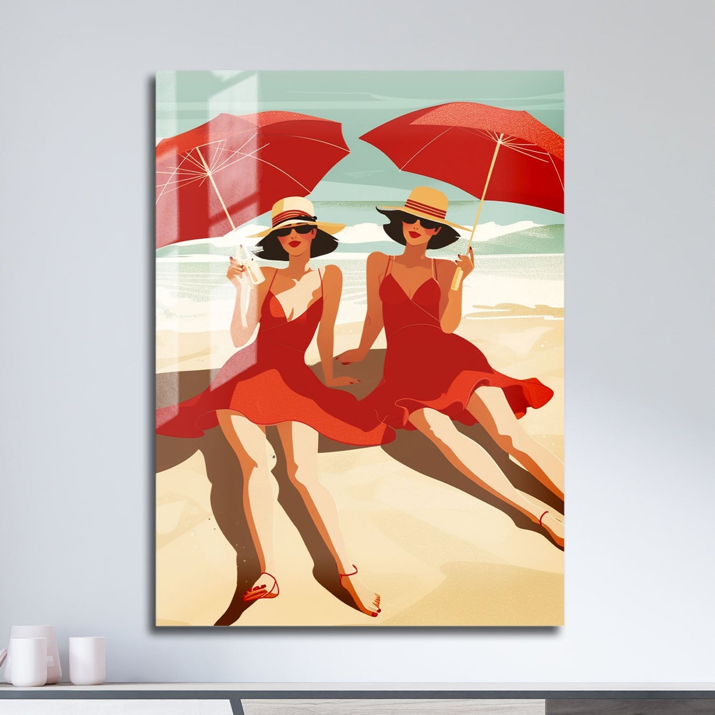 Wes Co Gallery Metal Poster Retro Beach Umbrellas 11" x 17" Home Goods - Preppy Border or edge to edge Metal Art Print