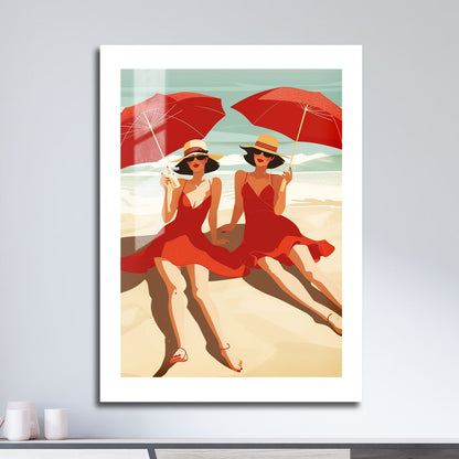 Wes Co Gallery Metal Poster Retro Beach Umbrellas 16" x 24" Home Goods - Preppy Border or edge to edge Metal Art Print