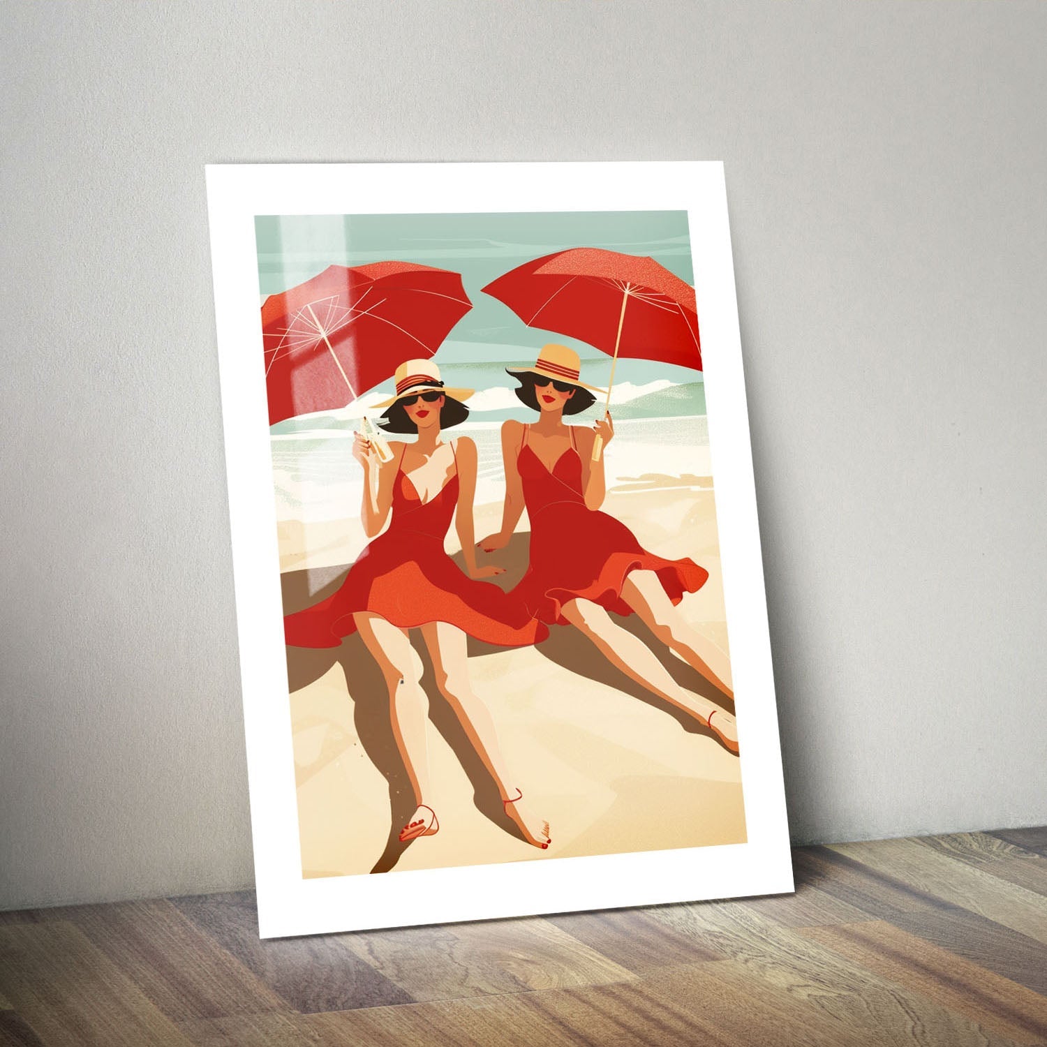 Wes Co Gallery Metal Poster Retro Beach Umbrellas 24" x 36" Home Goods - Preppy Border or edge to edge Metal Art Print