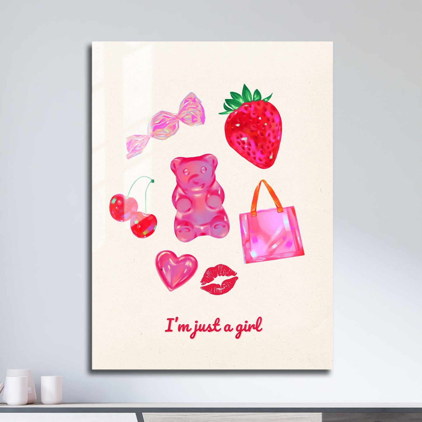 Wes Co Gallery Metal Poster I'm Just a Girl Pink Aesthetic 11" x 17" Home Goods - Preppy Border or edge to edge Metal Art Print