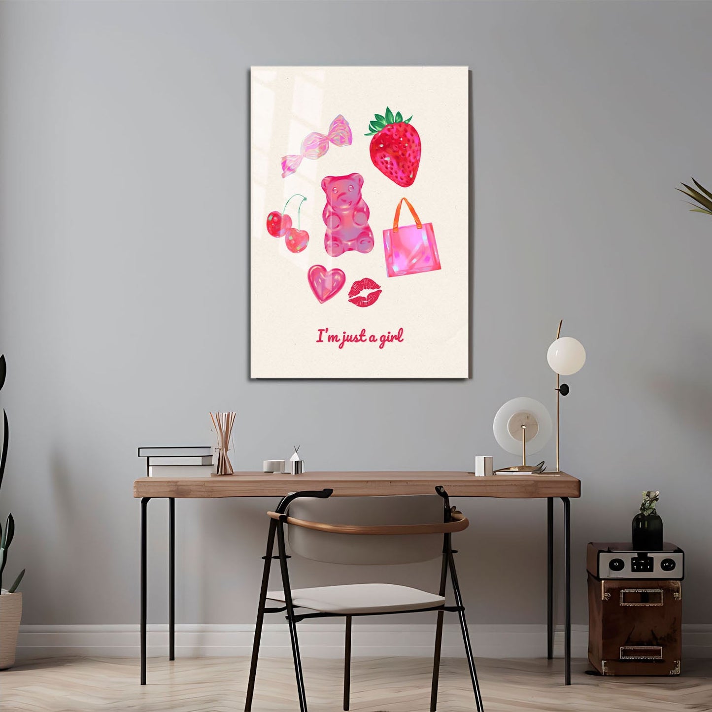 Wes Co Gallery Metal Poster I'm Just a Girl Pink Aesthetic 11" x 17" Home Goods - Preppy Border or edge to edge Metal Art Print