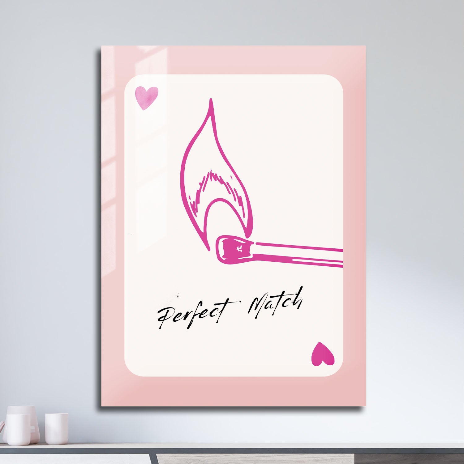 Wes Co Gallery Metal Poster Perfect Match Hearts Card 11" x 17" Home Goods - Preppy Border or edge to edge Metal Art Print