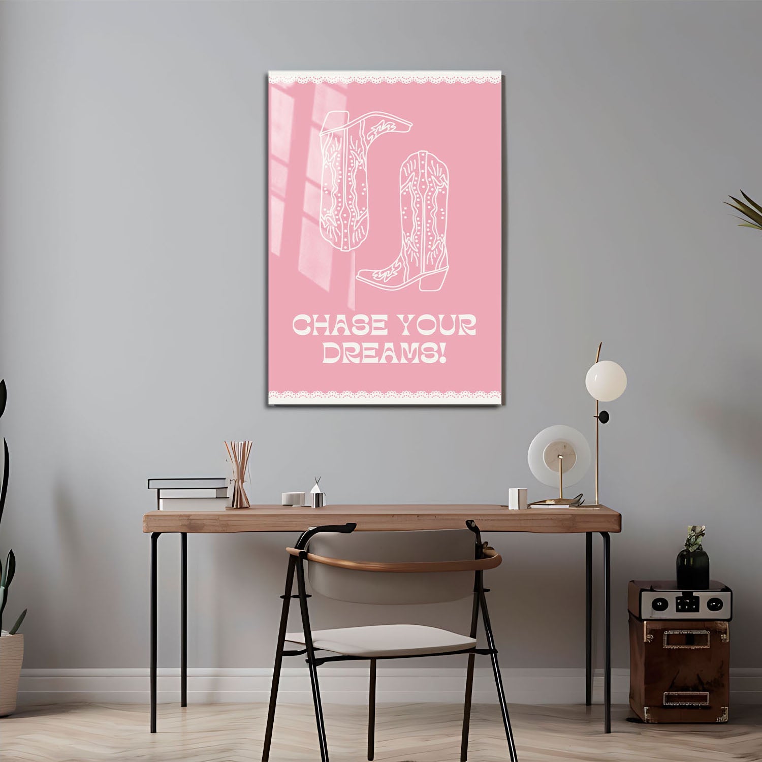 Wes Co Gallery Metal Poster Chase Your Dreams Boots 11" x 17" Home Goods - Preppy Border or edge to edge Metal Art Print